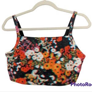 Aerie Offline 3D Orange Floral Stretch Extensible Medium Support Sports Bra sz L